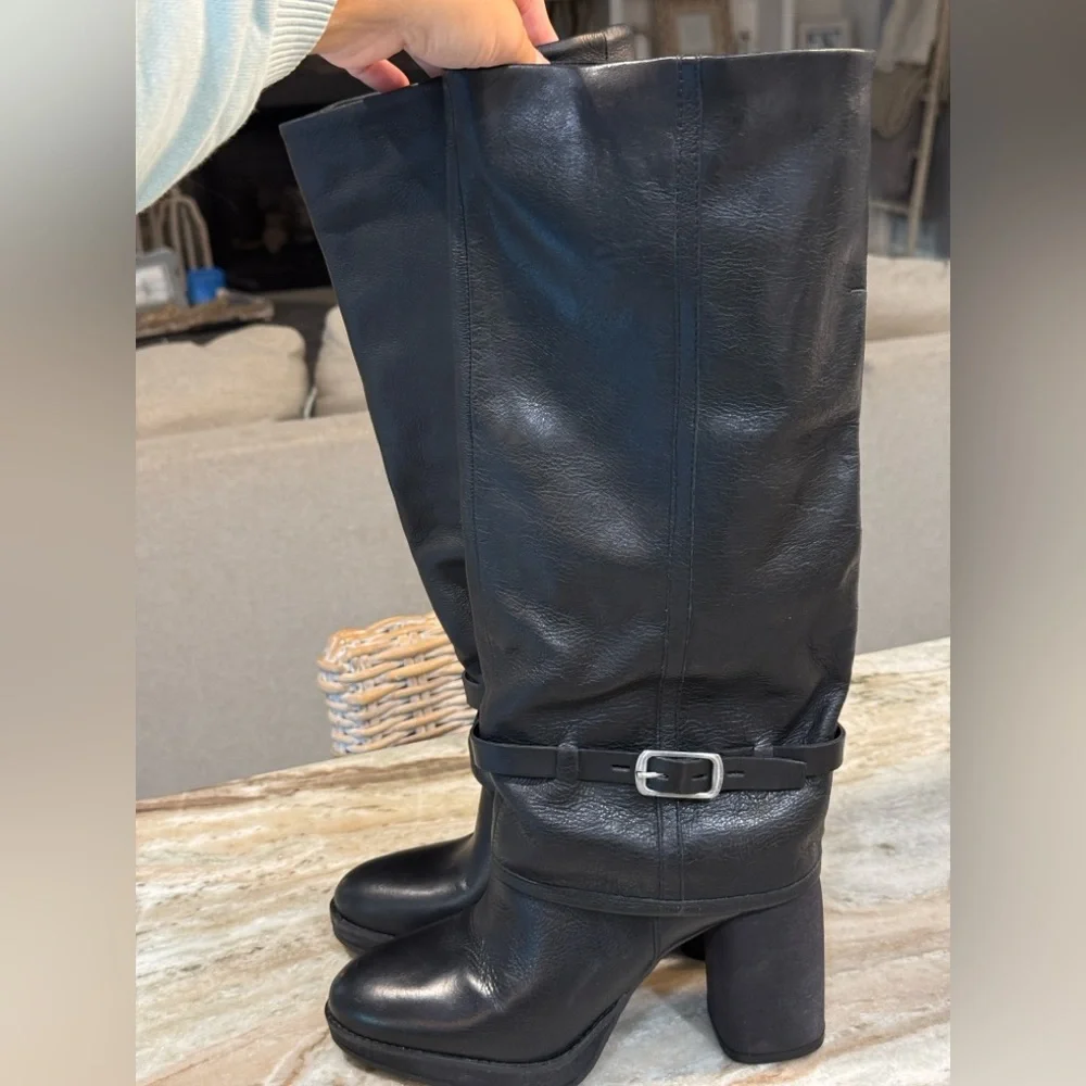 Women’s LUCKY BRAND Nathari Foldover black leather knee high boot- Size 8.5 - Picture 9 of 11